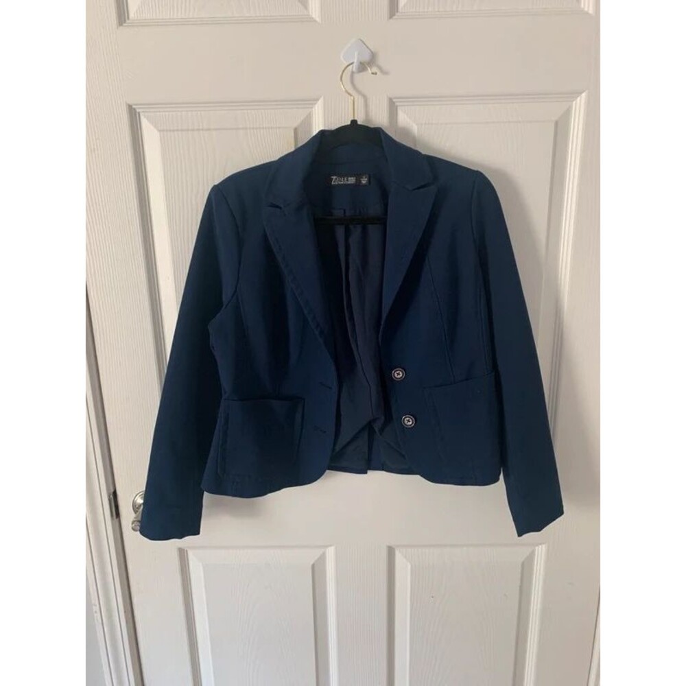 7th Avenue Design Studio NY&Co Navy Stretch 2-Button Blazer